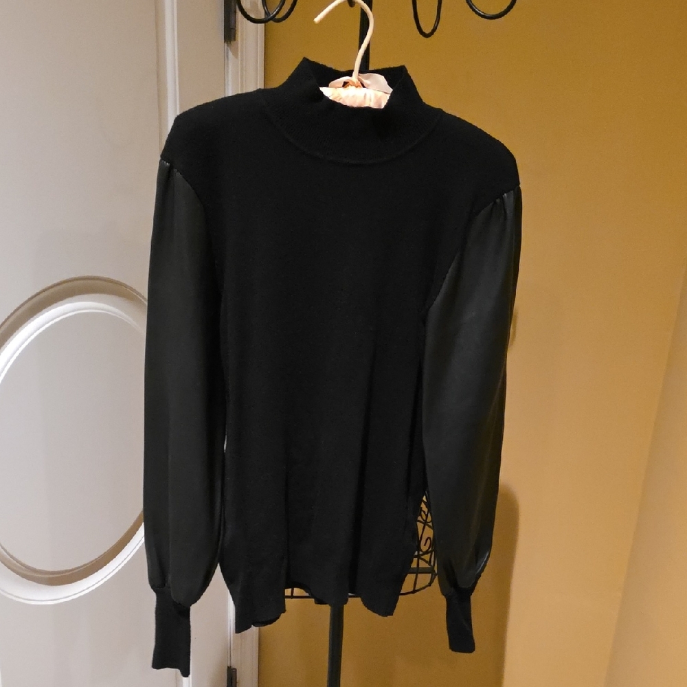 Sioni Black Sweater with Faux Leather Accents